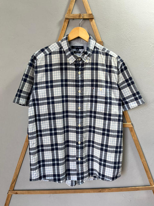 Tommy Hilfiger Checkered |Short sleeves Shirt | Korean-Inspired Oversized Fit | Lightweight Summer Wear | Half Sleeve | Men Women | Online Shopping