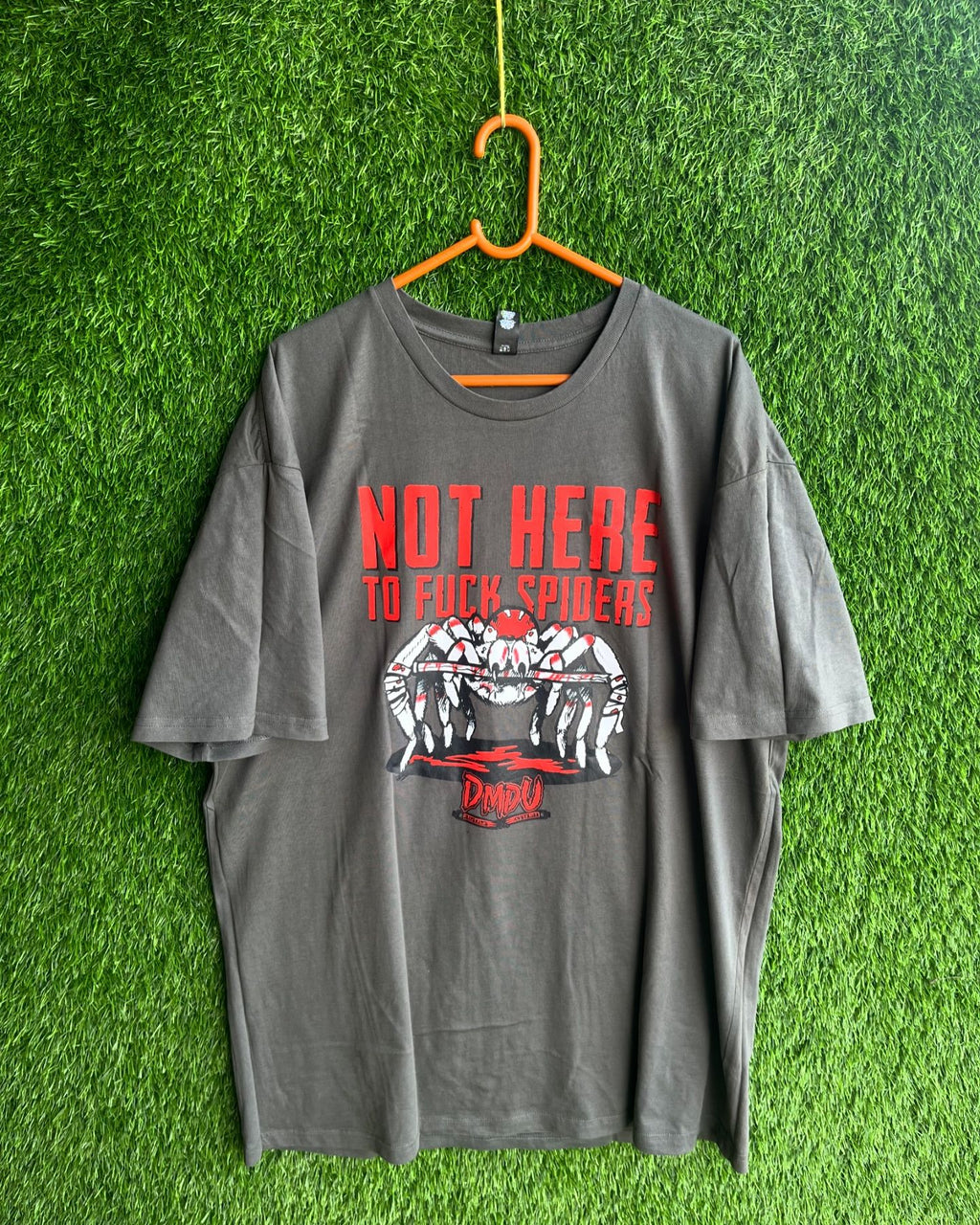 Oversized Not here to Fuck Spiders (Oversized half sleeve T-shirt) - Thrift Wallet