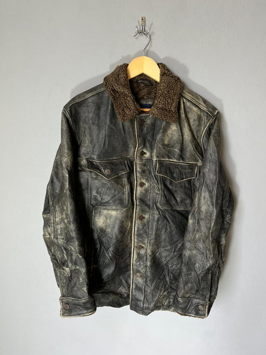 Gap Leather Bomber/Flight Jacket with Sherpa Collar Premium Leather Jacket| Winterwear|Streetwear