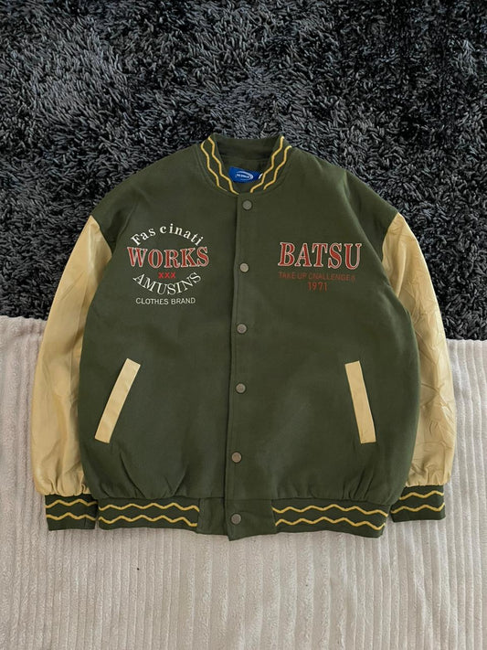 BATSU VARSITY JACKET | Full frontal BUTTON | Jacket | Oversized Streetwear | Winterwear | Men Women | Cozy Fashion | Gym Fit | Online Shopping