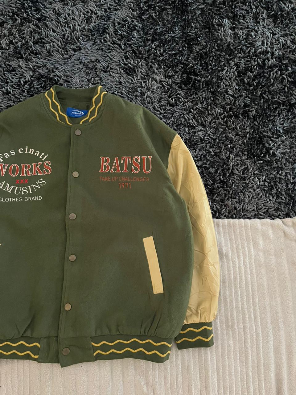 BATSU VARSITY JACKET | Full frontal BUTTON | Jacket | Oversized Streetwear | Winterwear | Men Women | Cozy Fashion | Gym Fit | Online Shopping
