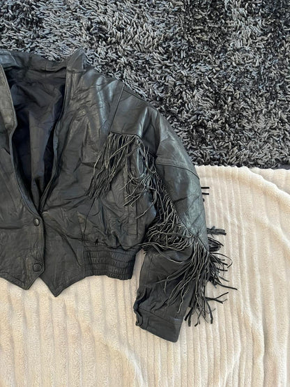 CROP FRINGED Leather jacket | Winterwear|Streetwear | Women leather jacket