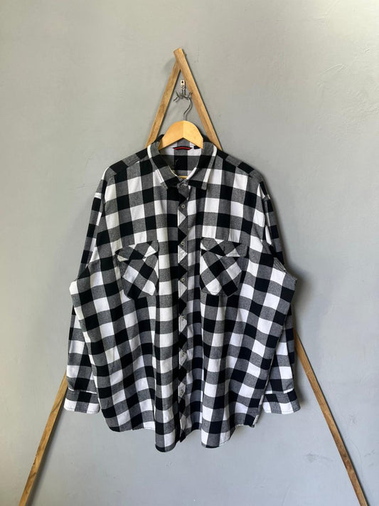 Black and white Flannel Shirt | Full Sleeves |Korean-Inspired Oversized Fit | Lightweight Summer Wear | Men Women | Online Shopping