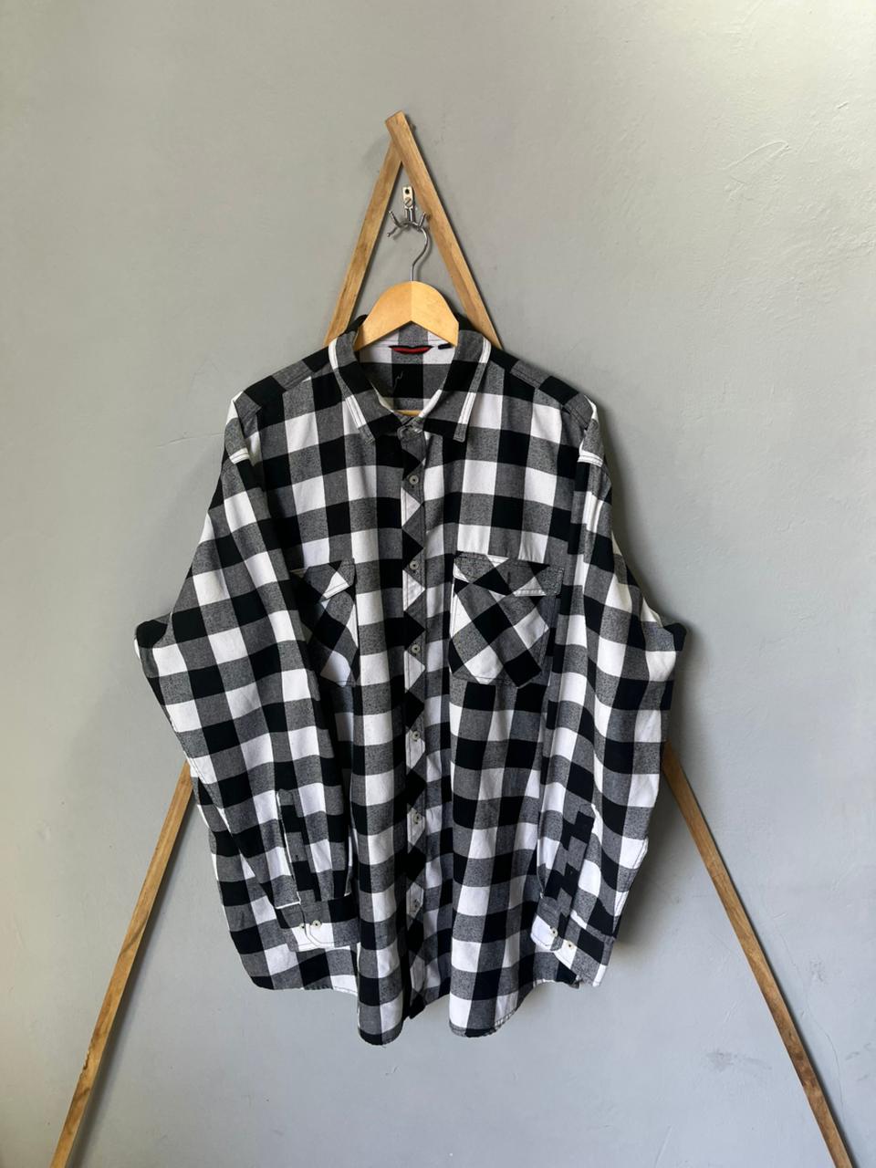 Black and white Flannel Shirt | Full Sleeves |Korean-Inspired Oversized Fit | Lightweight Summer Wear | Men Women | Online Shopping