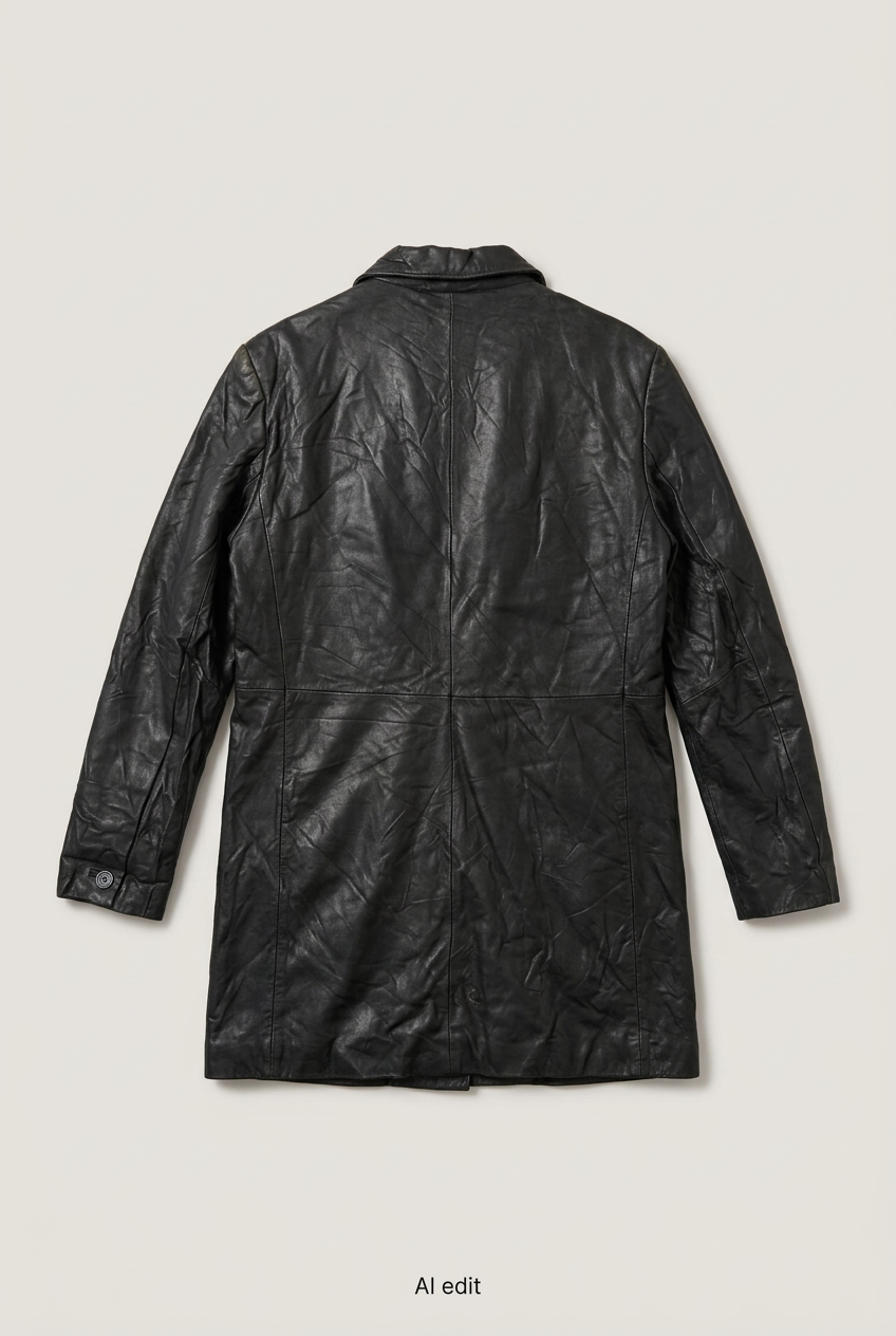 Alfani black leather coat back preview