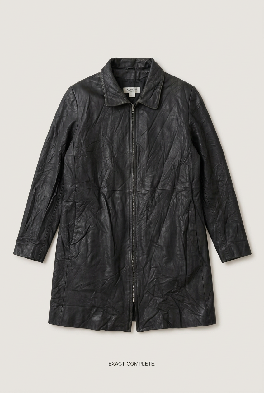 Alfani black leather coat front preview