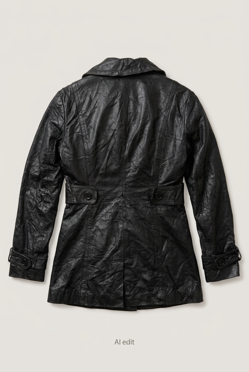 Arma Jeans black leather coat back preview
