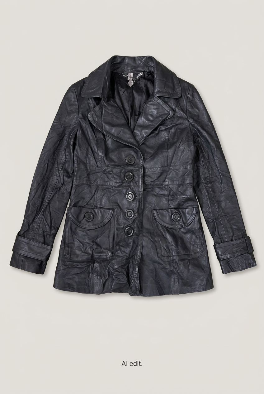 Arma Jeans black leather coat front preview