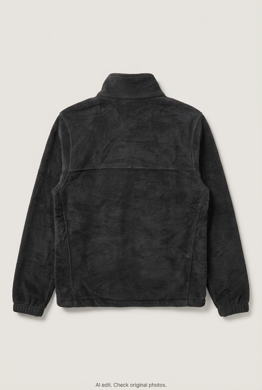 Back product view of black Columbia fleece jacket, flat lay