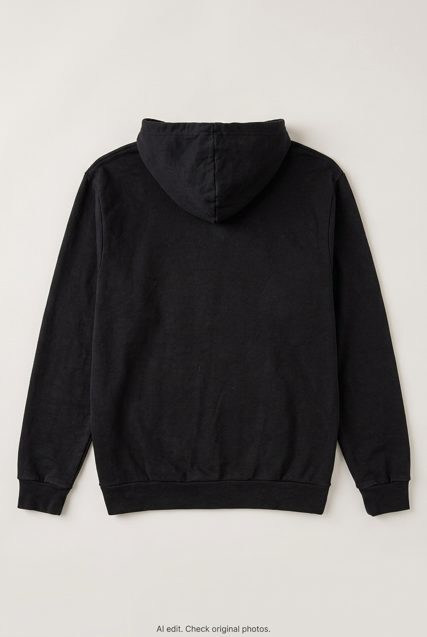Back product view of black Team One hoodie, flat lay
