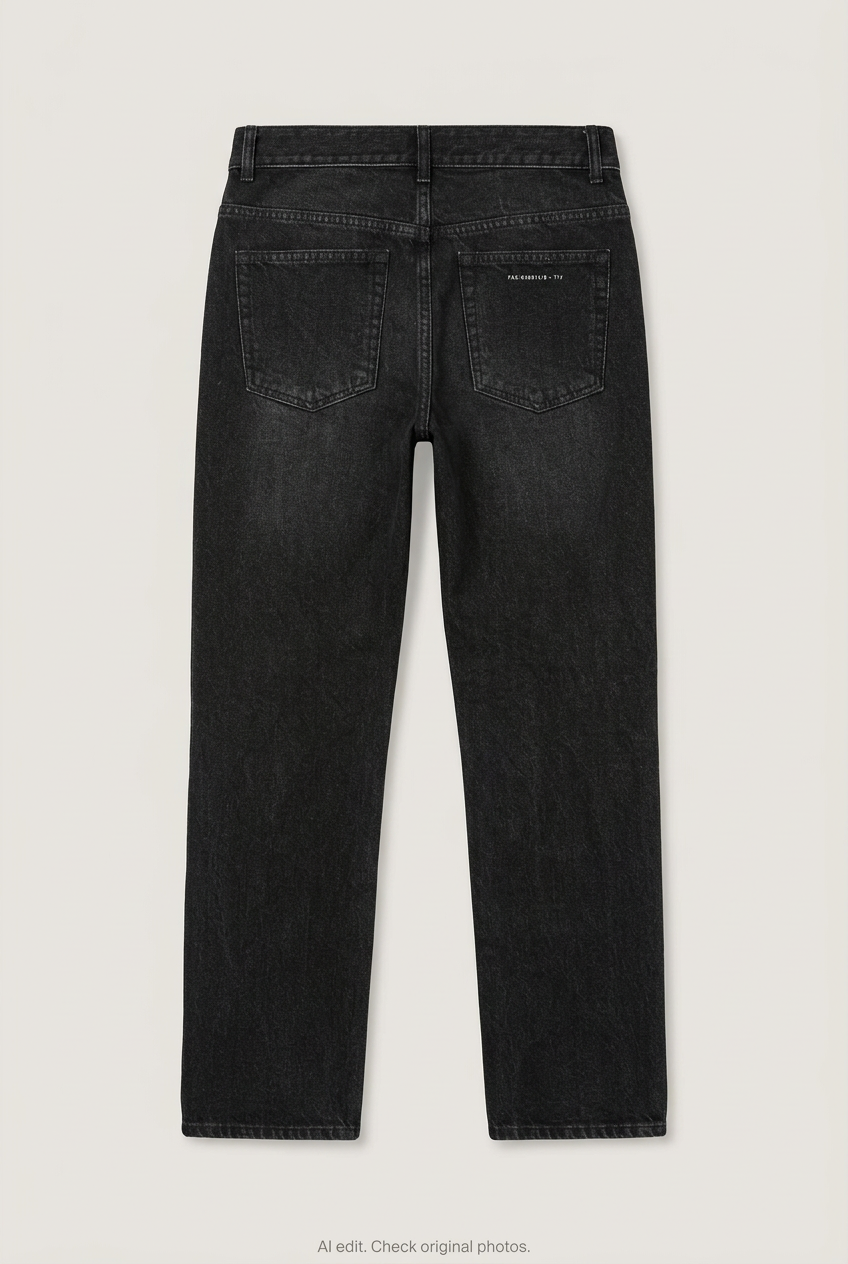 Back product view of black washed jeans, flat lay