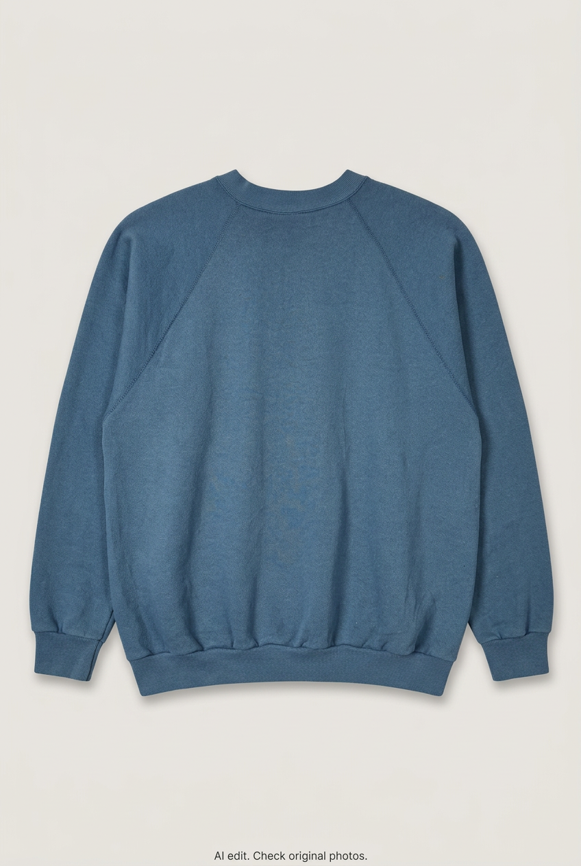 Back product view of blue mountain lion sweatshirt, flat lay