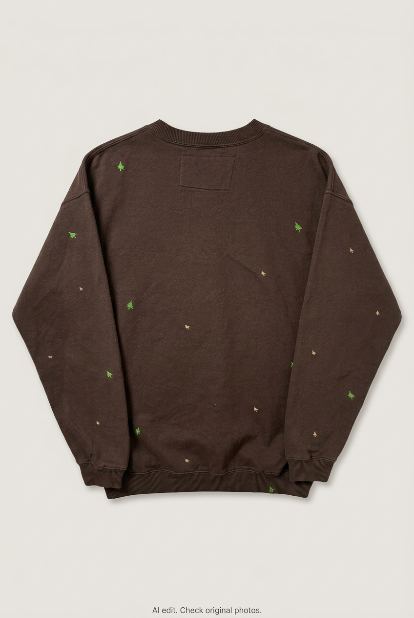 Back product view of brown embroidered sweatshirt, flat lay