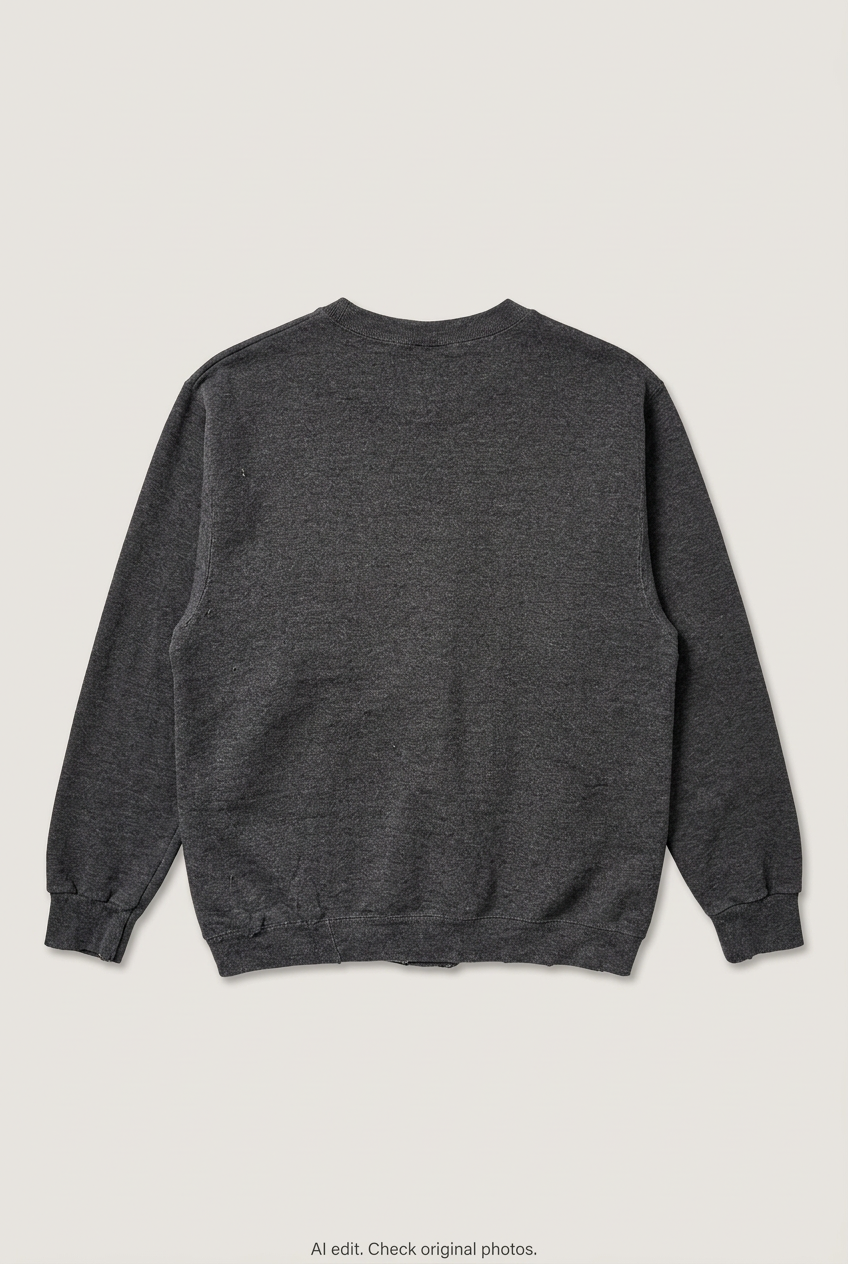 Back product view of charcoal crewneck sweatshirt, flat lay