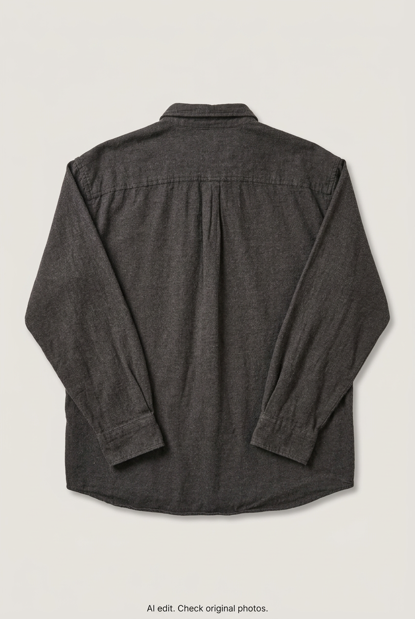Back product view of charcoal overshirt, flat lay