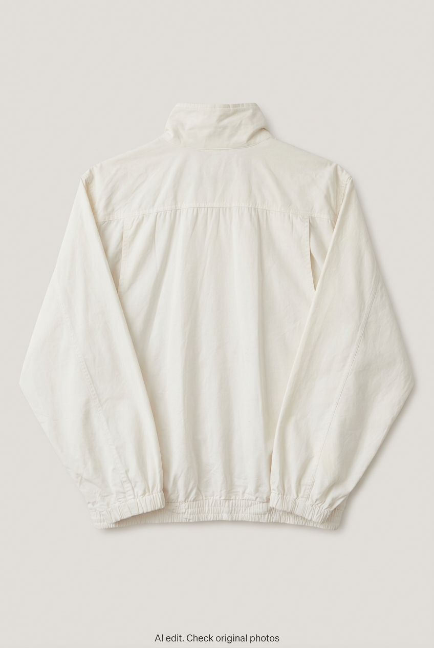 Back product view of cream windbreaker, flat lay