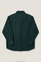 Back product view of dark green overshirt, flat lay
