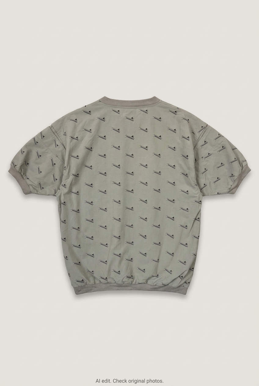 Back product view of grey canoe-print henley, flat lay
