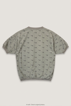 Back product view of grey canoe-print henley, flat lay