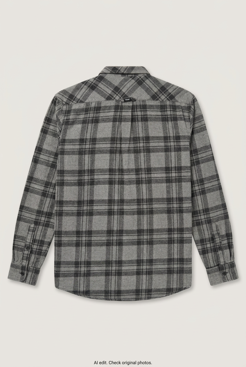 Back product view of grey checked DKNY shirt, flat lay