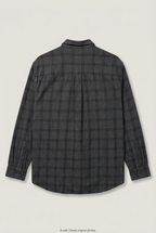 Back product view of grey checked shirt, flat lay