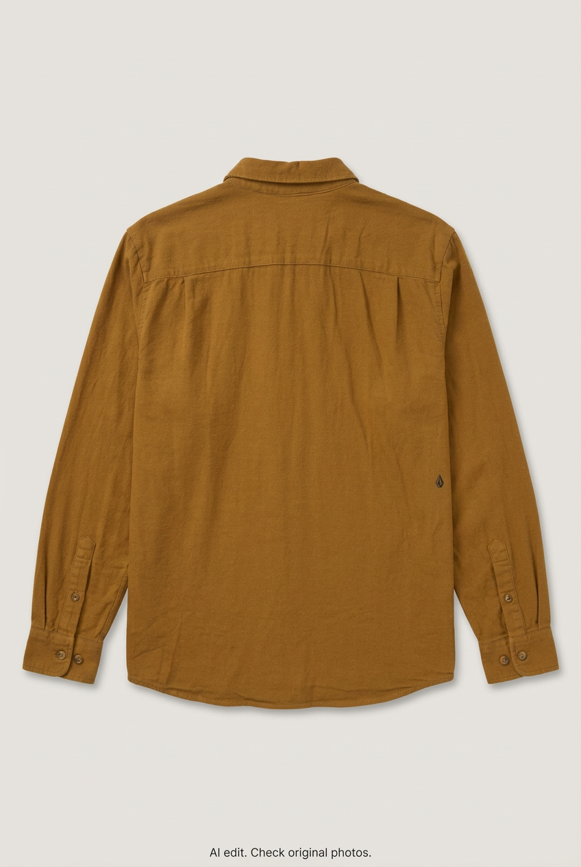Back product view of mustard brown Volcom shirt, flat lay