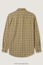 Back product view of olive-brown checked shirt, flat lay