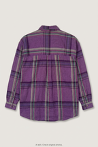 Back product view of purple plaid shirt, flat lay