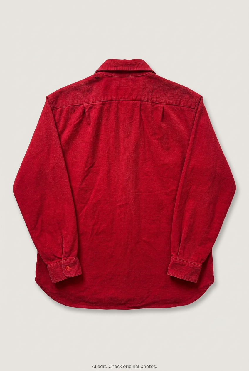 Back product view of red corduroy shirt, flat lay