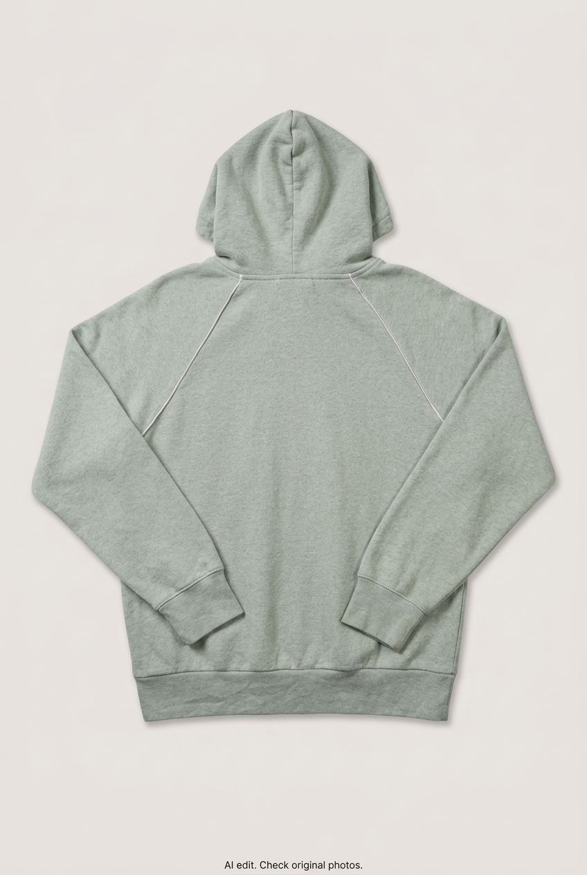 Back product view of sage green hoodie, flat lay