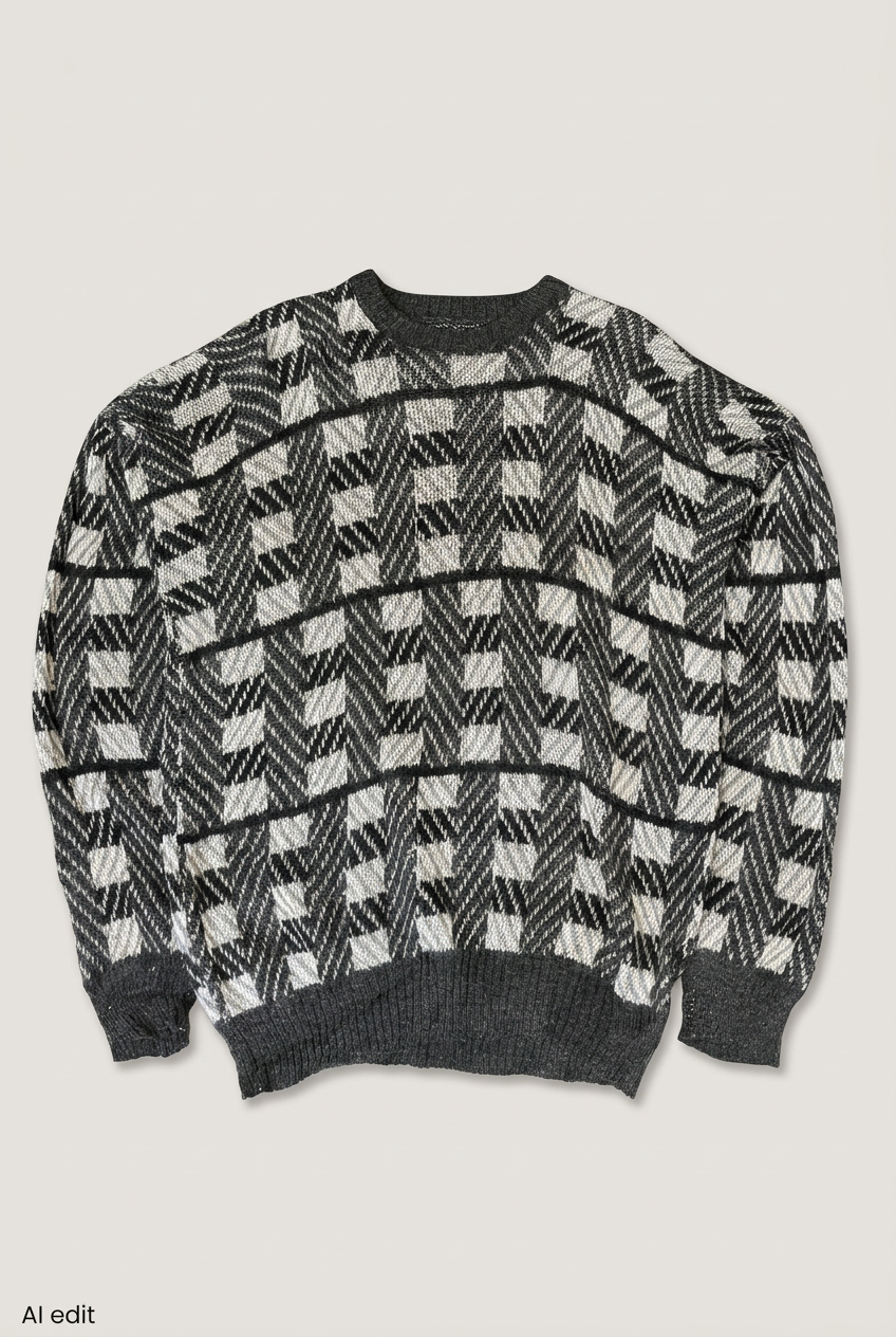 Black-and-grey geometric sweater front preview