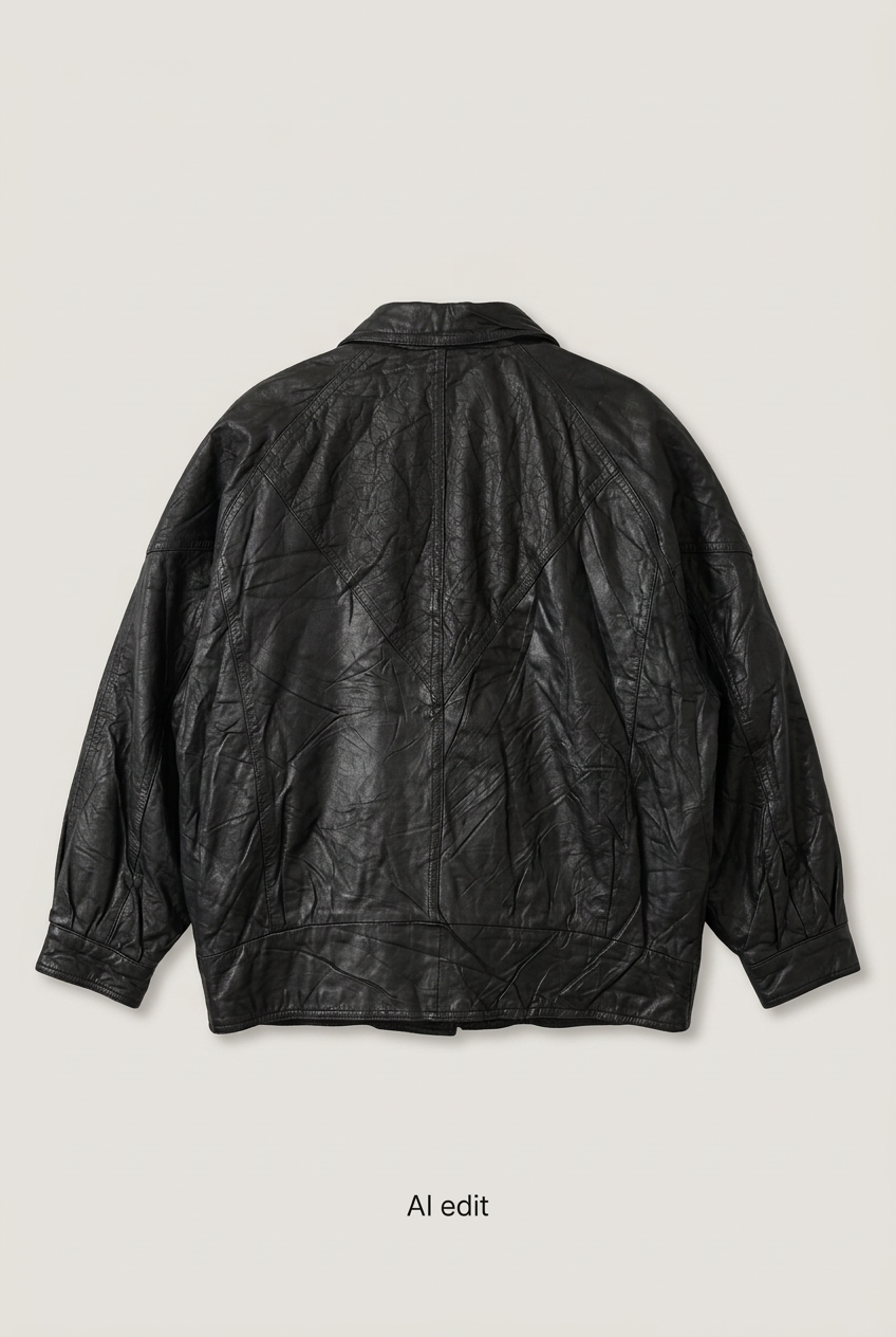Black geometric-panel leather jacket back preview