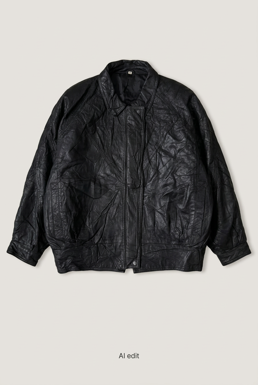 Black geometric-panel leather jacket front preview