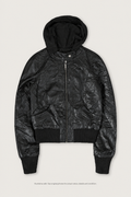 Black hooded jacket styled front