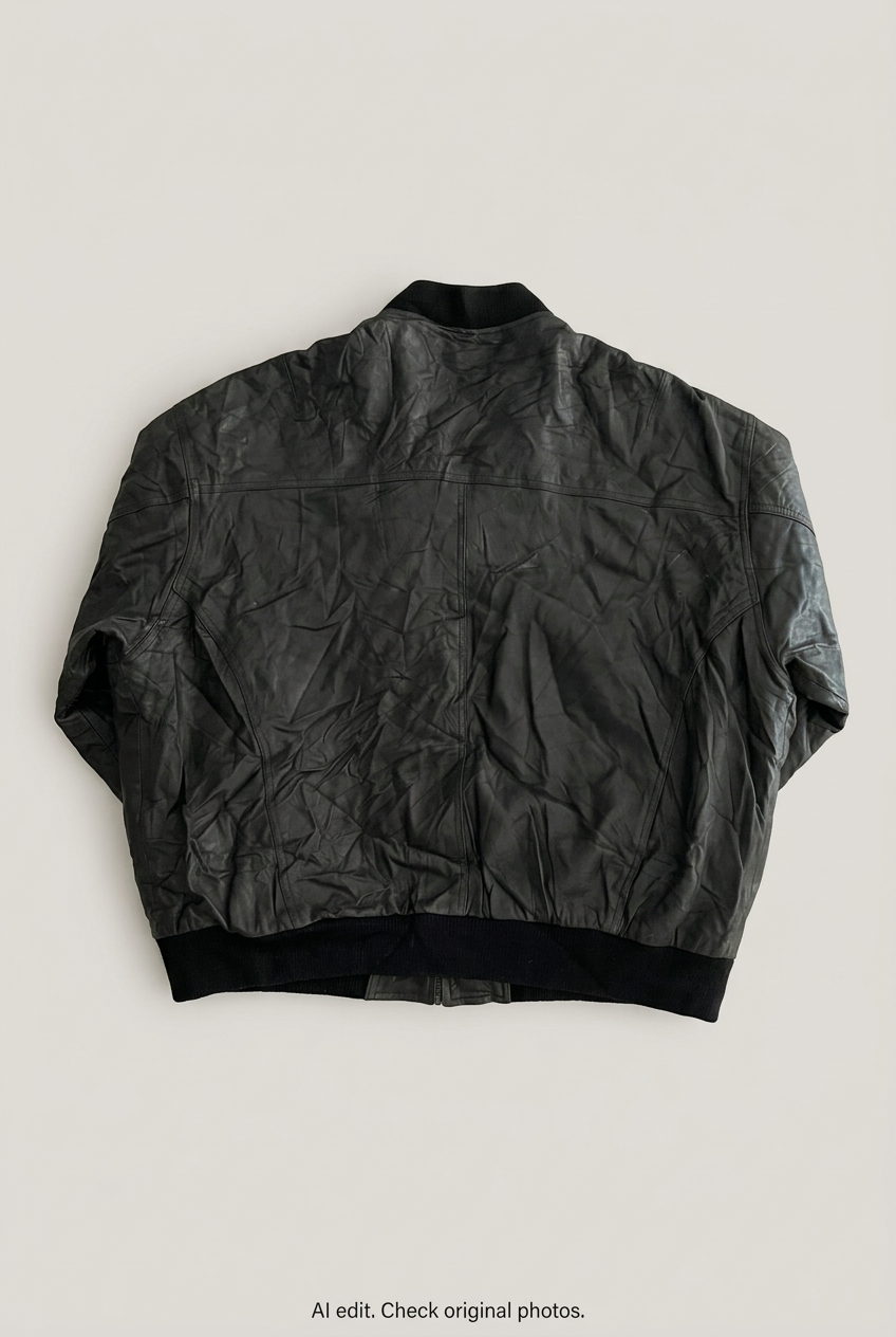 Black leather bomber back preview