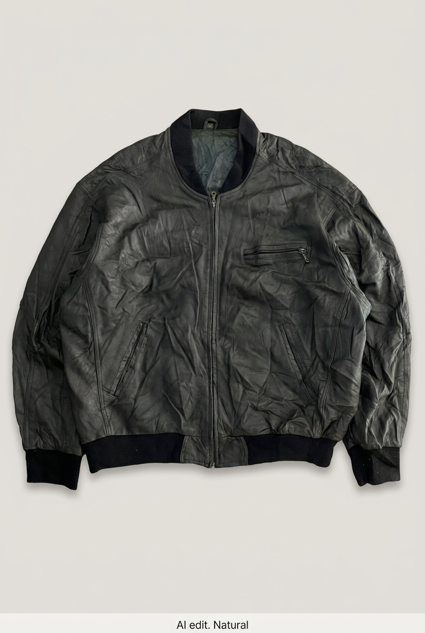 Black leather bomber front preview