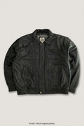 Black leather bomber jacket front preview