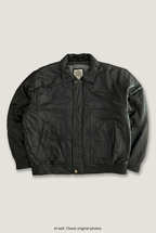 Black leather bomber jacket front preview