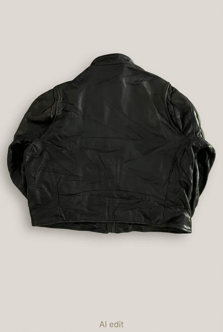 Black leather cafe-racer jacket back preview