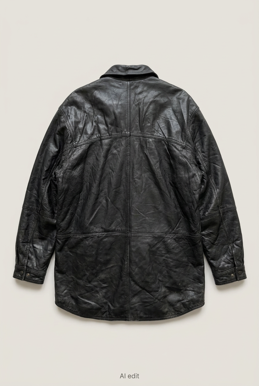 Black leather coat back preview