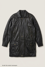 Black leather coat front preview
