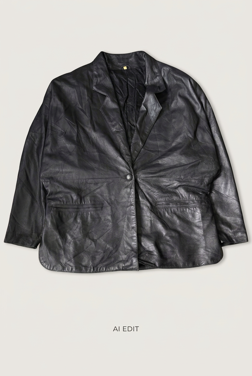 Black single-button leather blazer front preview