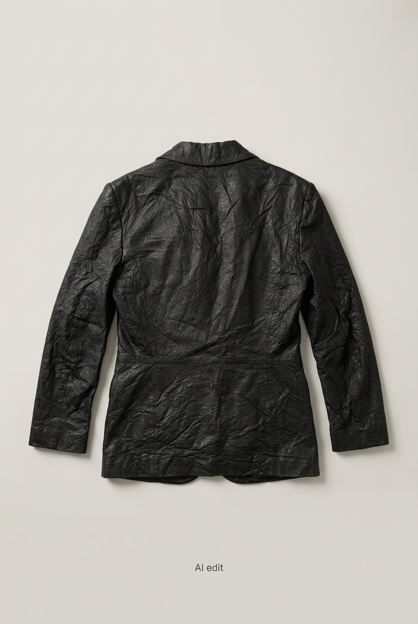 Black textured leather blazer back preview