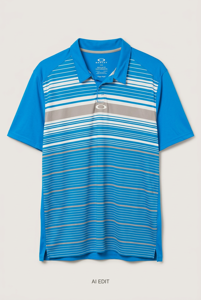 Blue Oakley striped polo front preview