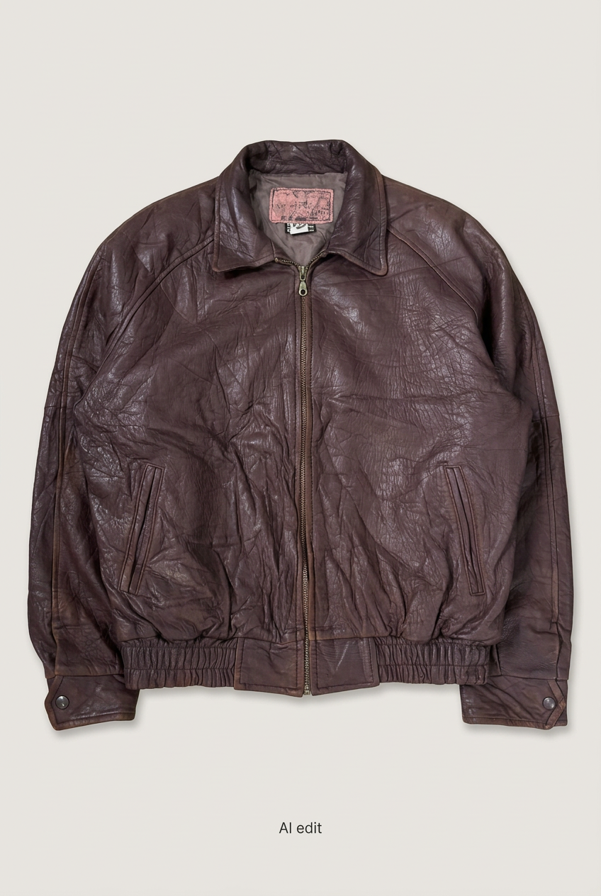 Brown leather bomber front preview