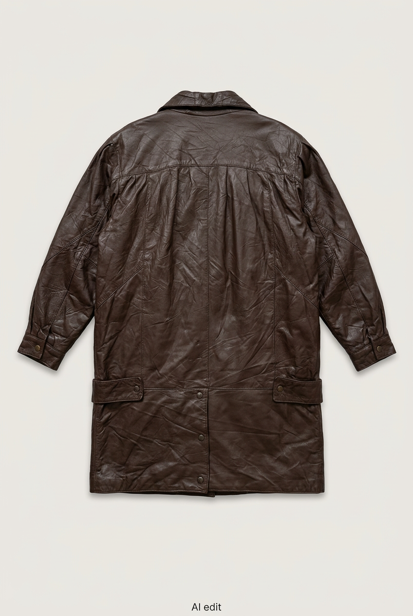 Brown leather coat back preview