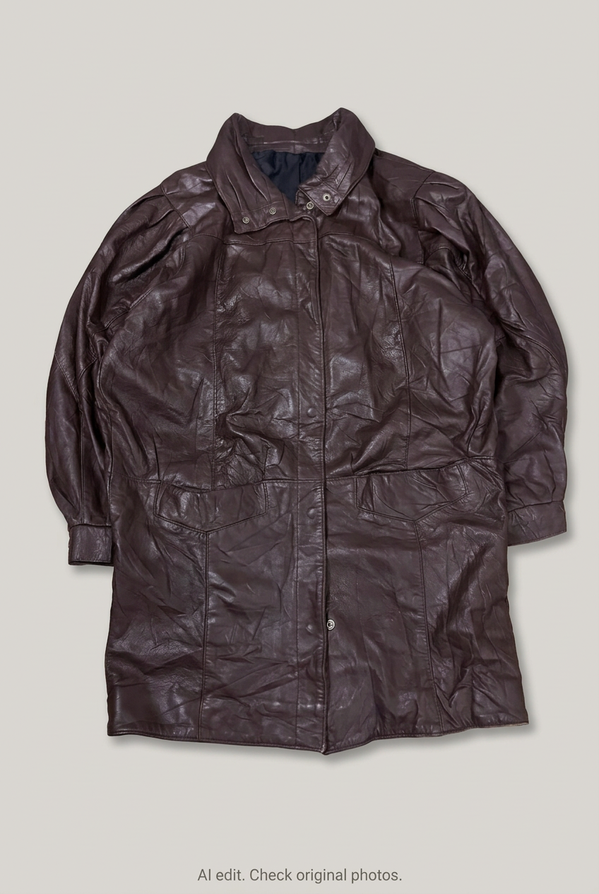 Brown leather coat front preview