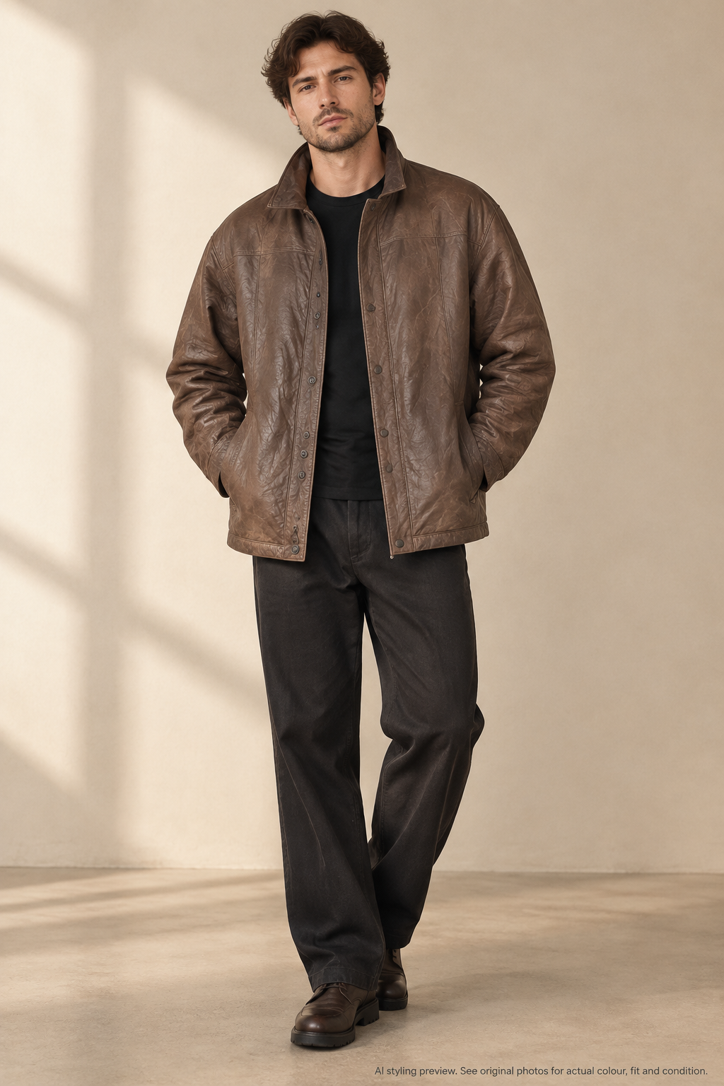Brown leather jacket men's styling preview