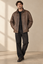 Brown leather jacket men's styling preview