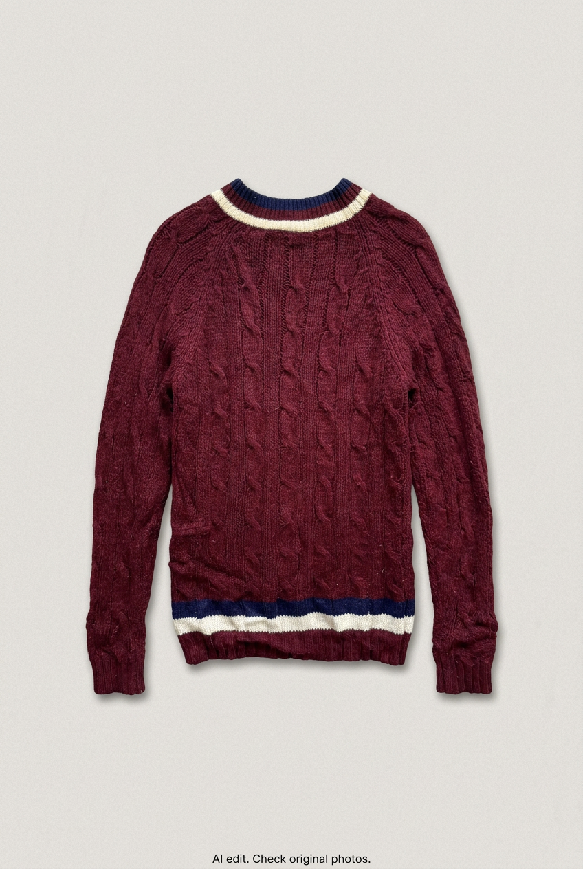 Burgundy cable-knit sweater back preview